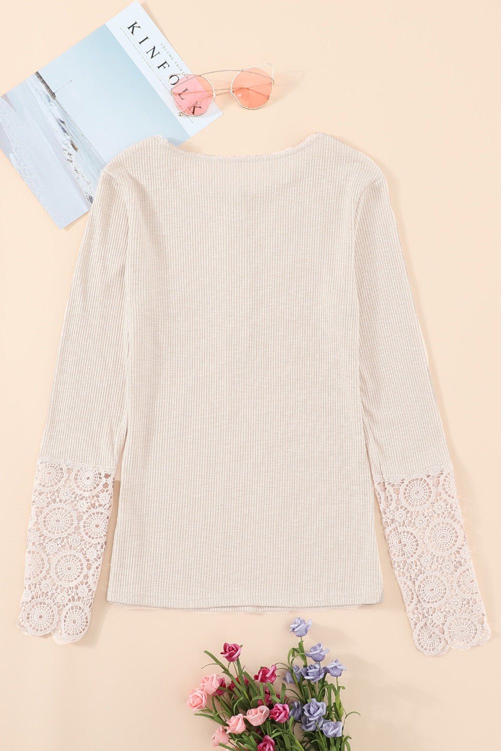 Denver Lace Hem Sleeve Top - Hello Beautiful BoutiqueLong Sleeve TopsThreaded Pear