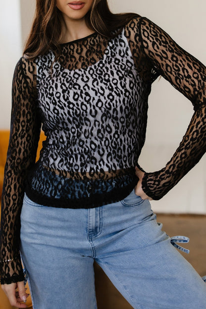 Denver Pattern Sheer Mesh Long Sleeve Top - Hello Beautiful BoutiqueLong Sleeve TopsThreaded Pear