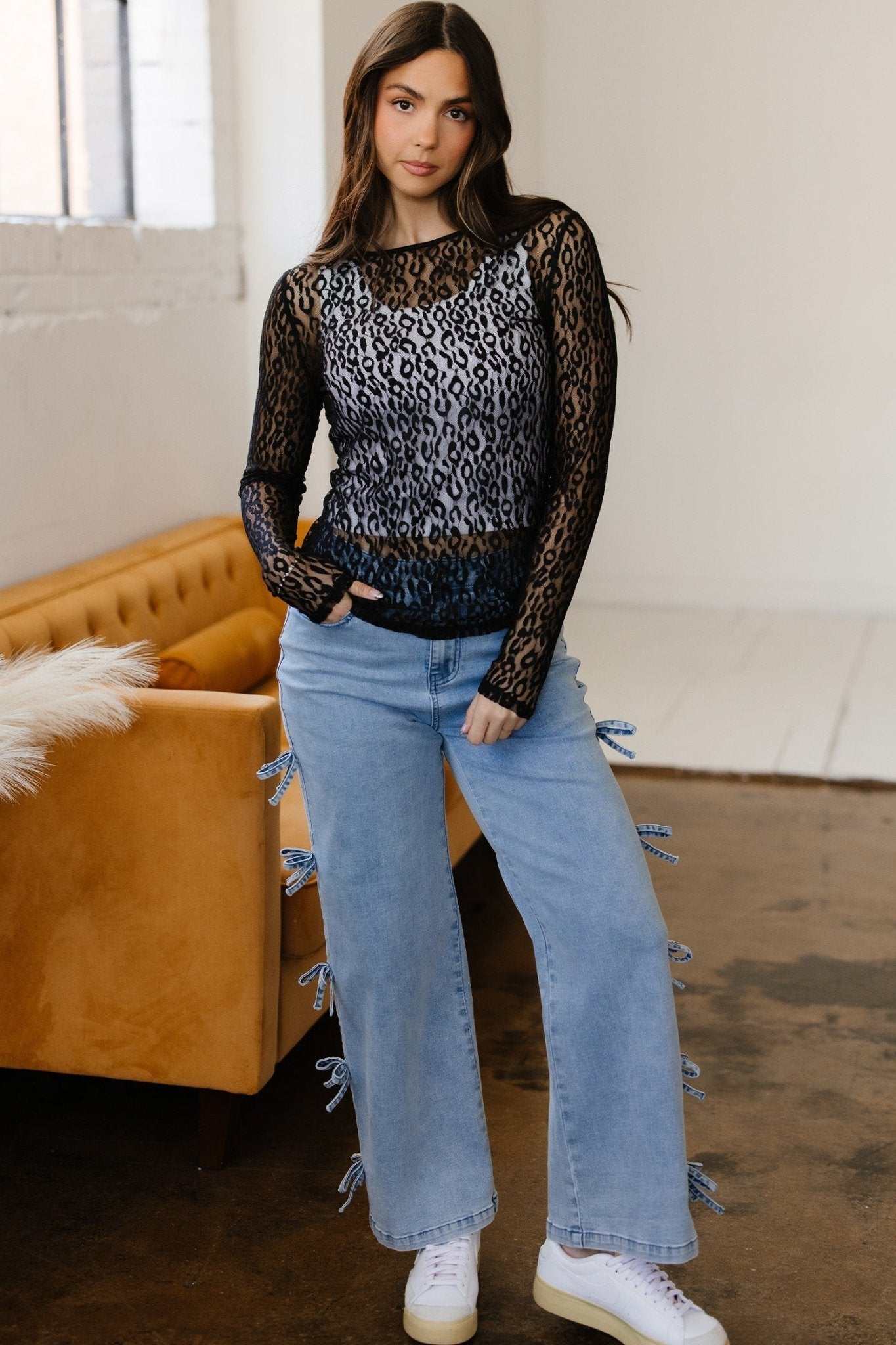 Denver Pattern Sheer Mesh Long Sleeve Top - Hello Beautiful BoutiqueLong Sleeve TopsThreaded Pear