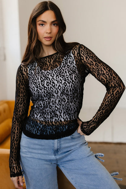 Denver Pattern Sheer Mesh Long Sleeve Top - Hello Beautiful BoutiqueLong Sleeve TopsThreaded Pear