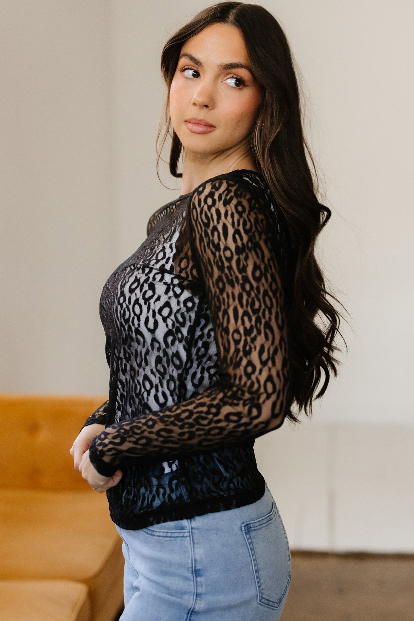 Denver Pattern Sheer Mesh Long Sleeve Top - Hello Beautiful BoutiqueLong Sleeve TopsThreaded Pear