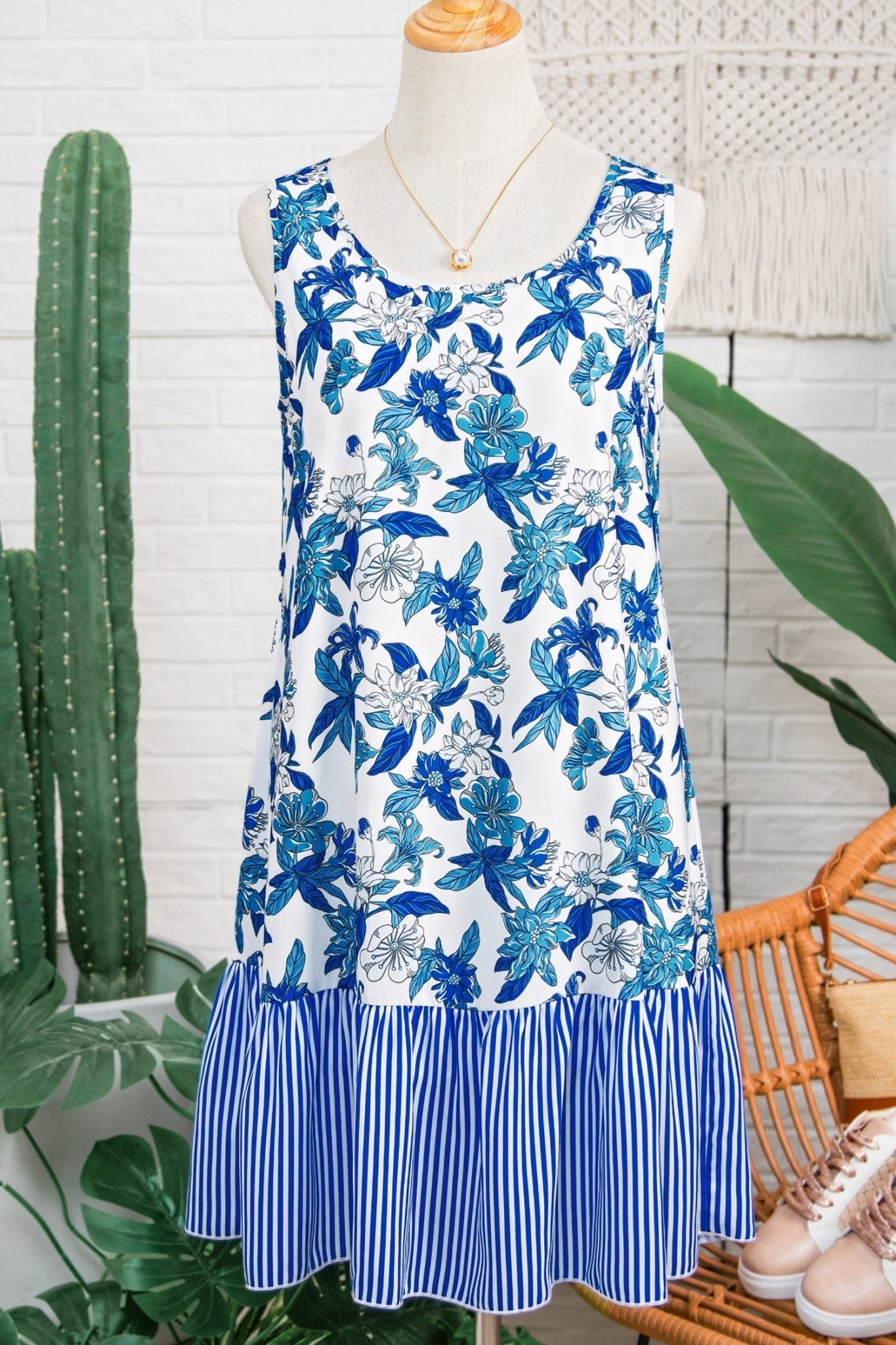 Dior Ruffle Hem Patchwork Dress - Hello Beautiful BoutiqueFloral DressesThreaded Pear