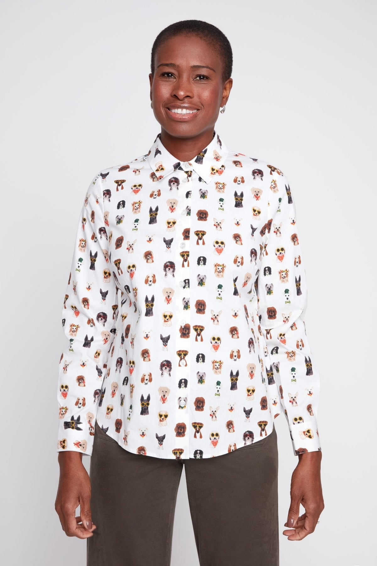 Dog Print Poplin Button-Down Shirt R5278 - Hello Beautiful BoutiqueTopRenuar