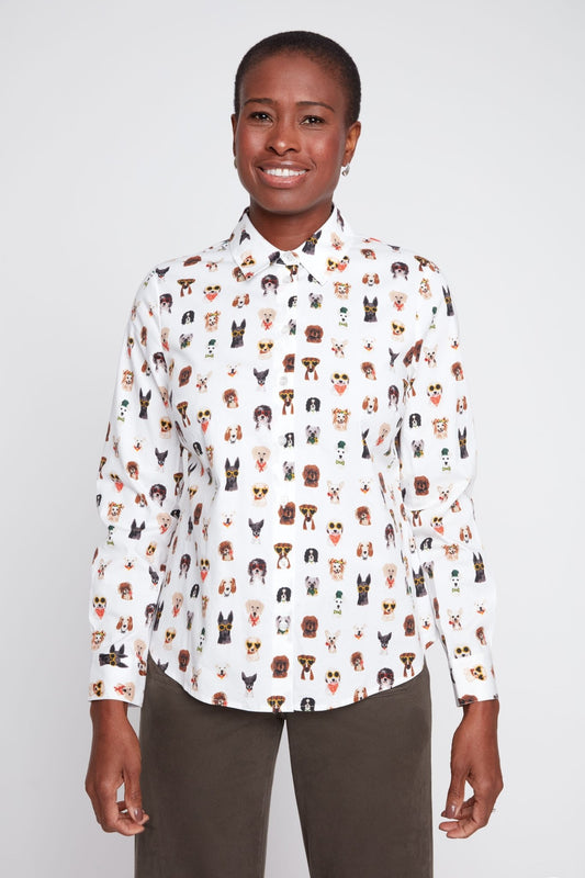 Dog Print Poplin Button-Down Shirt R5278 - Hello Beautiful BoutiqueTopRenuar