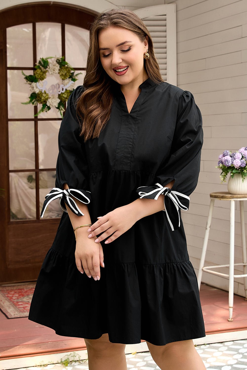 Dorothy Knot Cuffs Mini PLUS Dress - Hello Beautiful BoutiquePlus Size Mini DressesThreaded Pear