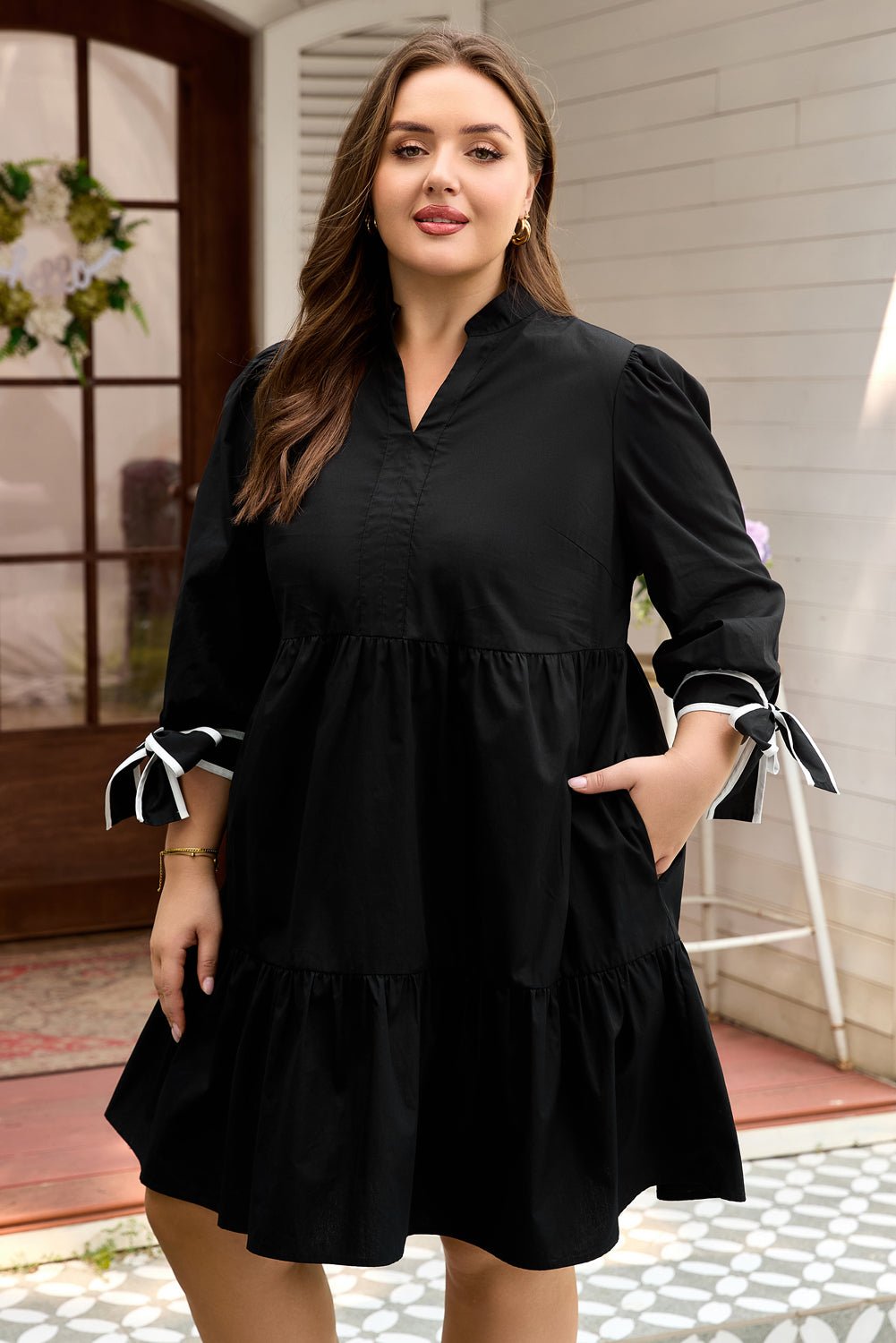 Dorothy Knot Cuffs Mini PLUS Dress - Hello Beautiful BoutiquePlus Size Mini DressesThreaded Pear