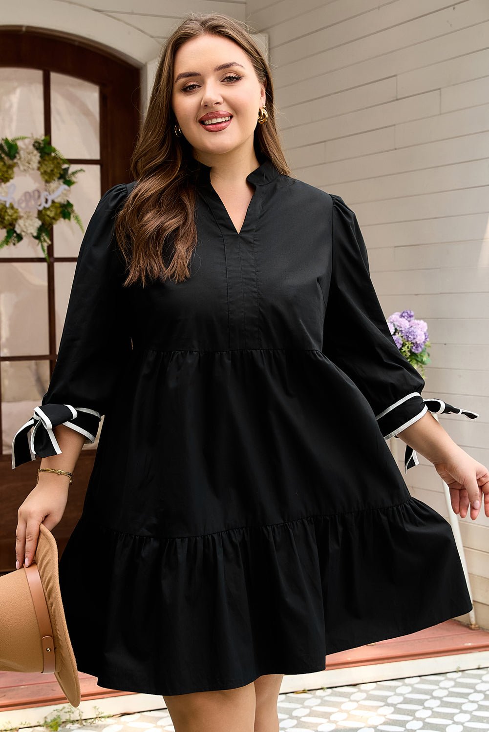 Dorothy Knot Cuffs Mini PLUS Dress - Hello Beautiful BoutiquePlus Size Mini DressesThreaded Pear