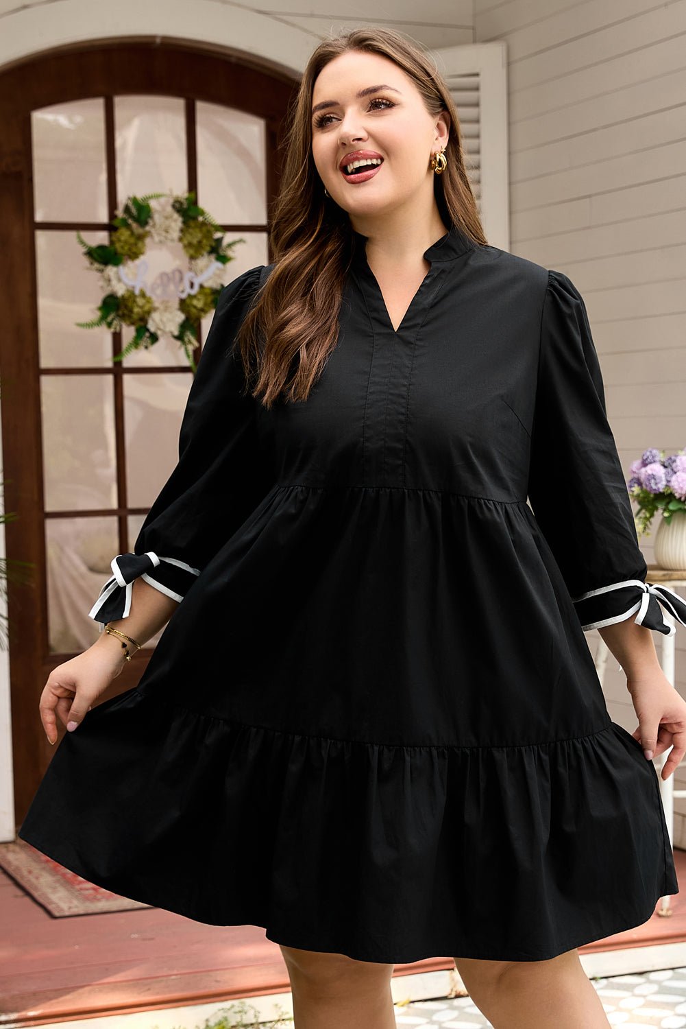 Dorothy Knot Cuffs Mini PLUS Dress - Hello Beautiful BoutiquePlus Size Mini DressesThreaded Pear