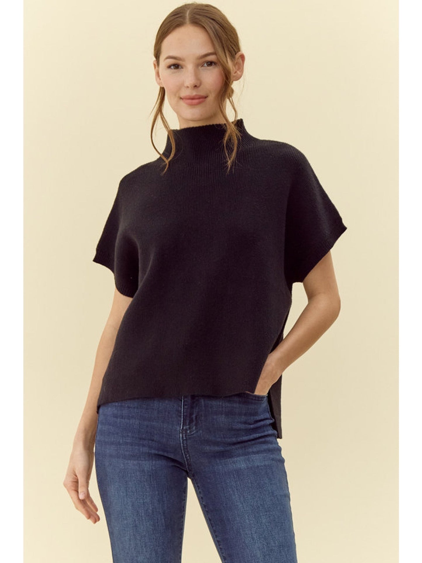 Drop Shoulder Mock Neck Sweater 11545 - Hello Beautiful BoutiqueTopJodifl