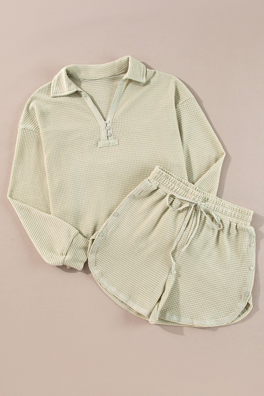 Dulce Parchment Textured Long Sleeve Lounge Set - Hello Beautiful Boutique15% OFFThreaded Pear