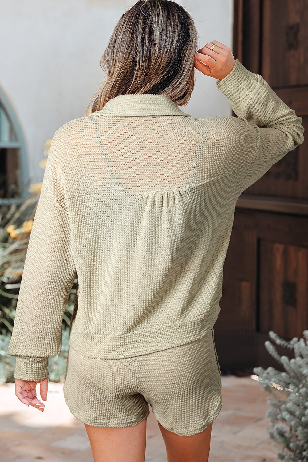 Dulce Parchment Textured Long Sleeve Lounge Set - Hello Beautiful Boutique15% OFFThreaded Pear