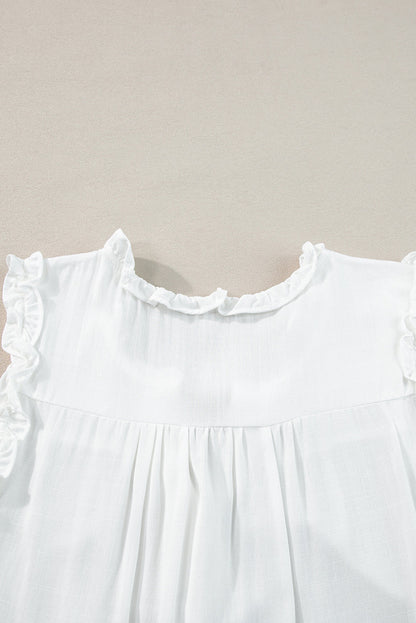 Savan Button Split Neck Ruffled Trim Tank Top