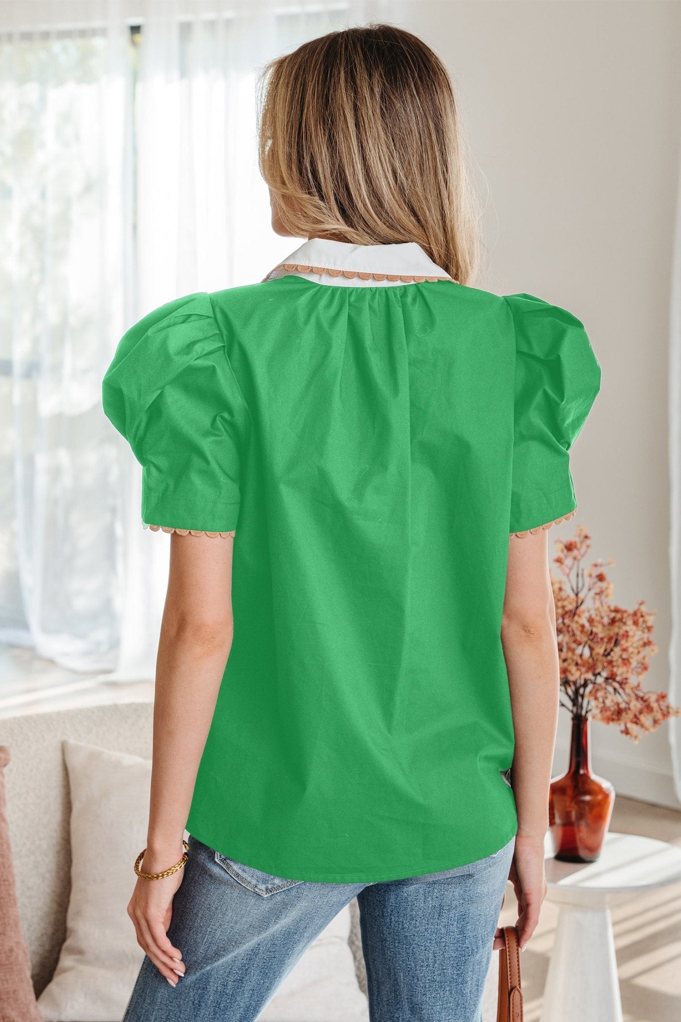 Eileen Collar Short Sleeve Blouse - Hello Beautiful BoutiqueBlouses & ShirtsThreaded Pear