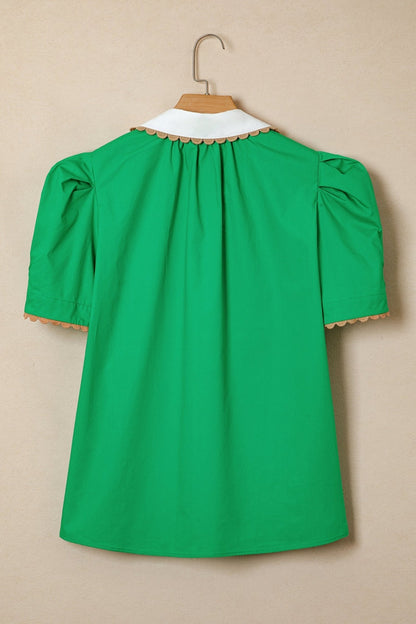 Eileen Collar Short Sleeve Blouse - Hello Beautiful BoutiqueBlouses & ShirtsThreaded Pear