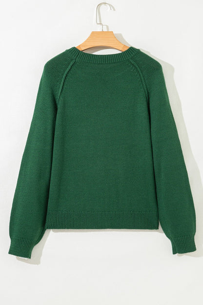 Eleanor Evergreen Raglan Sleeve Sweater - Hello Beautiful BoutiqueSweatersThreaded Pear