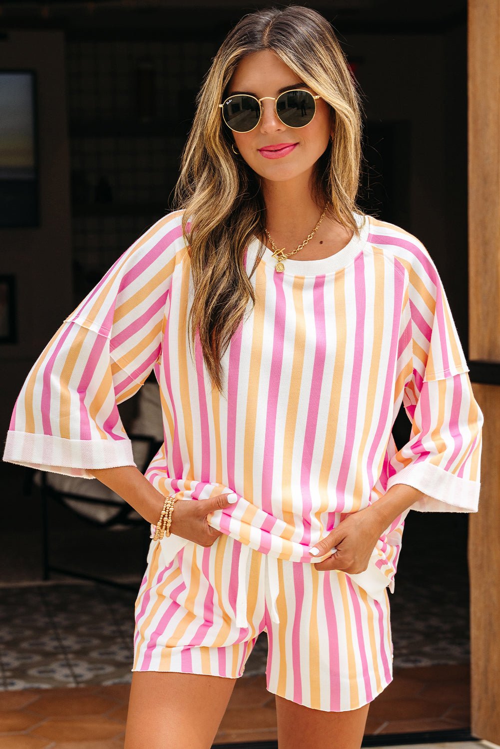 Eleanor Half Sleeve Loose Lounge Set - Hello Beautiful BoutiqueShort SetsThreaded Pear