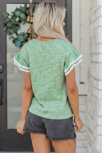 Elisabeth Ruffled Short Sleeve Blouse - Hello Beautiful BoutiqueBlouses & ShirtsThreaded Pear