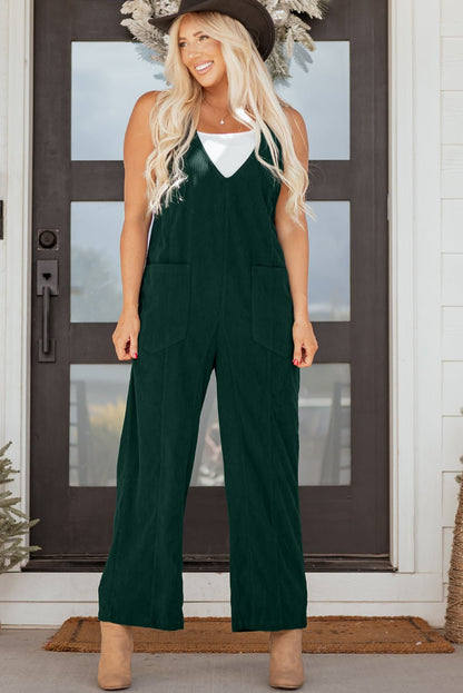 Elle Corduroy Patched Sleeveless Jumpsuit - Hello Beautiful Boutique15% OFFThreaded Pear