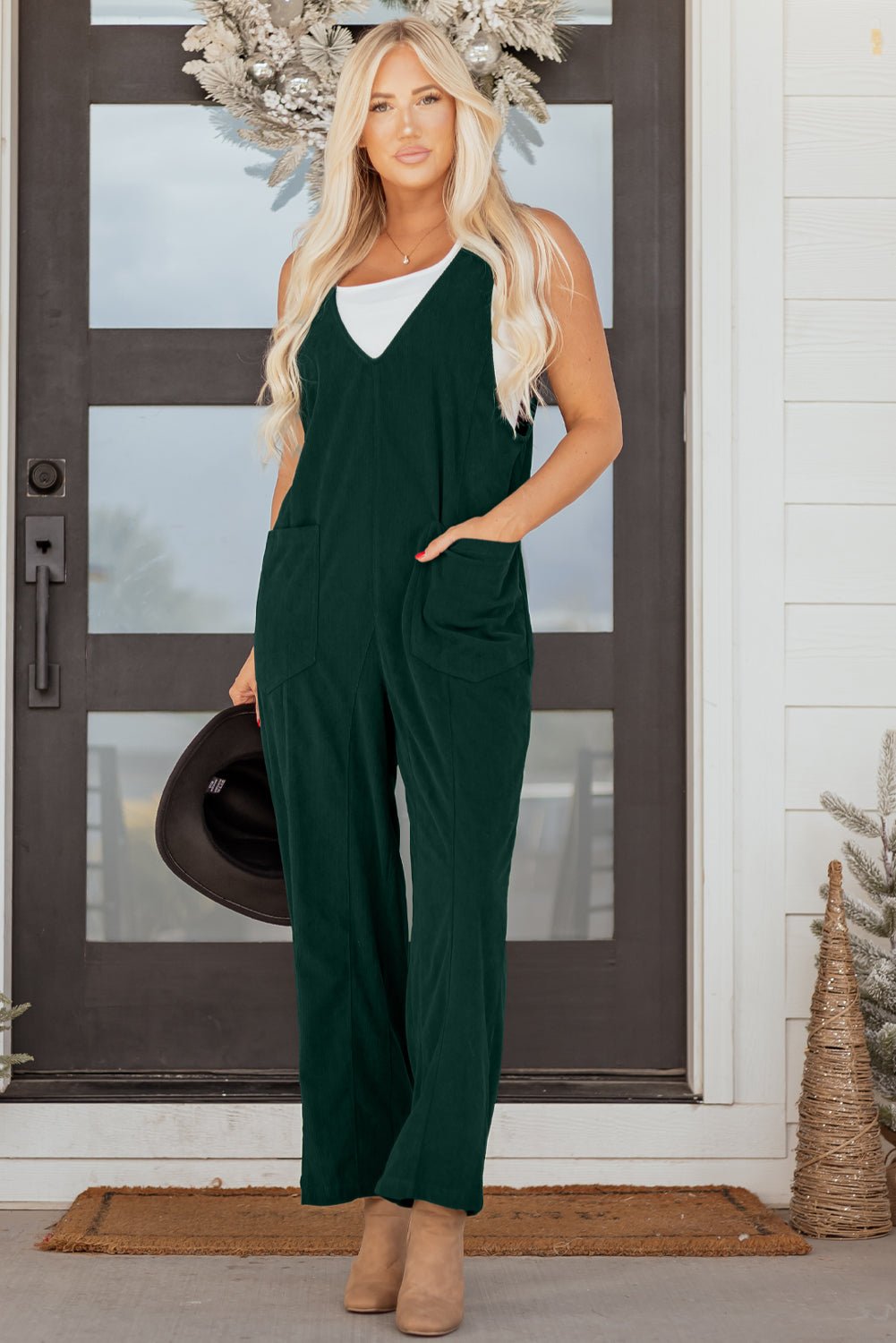 Elle Corduroy Patched Sleeveless Jumpsuit - Hello Beautiful Boutique15% OFFThreaded Pear
