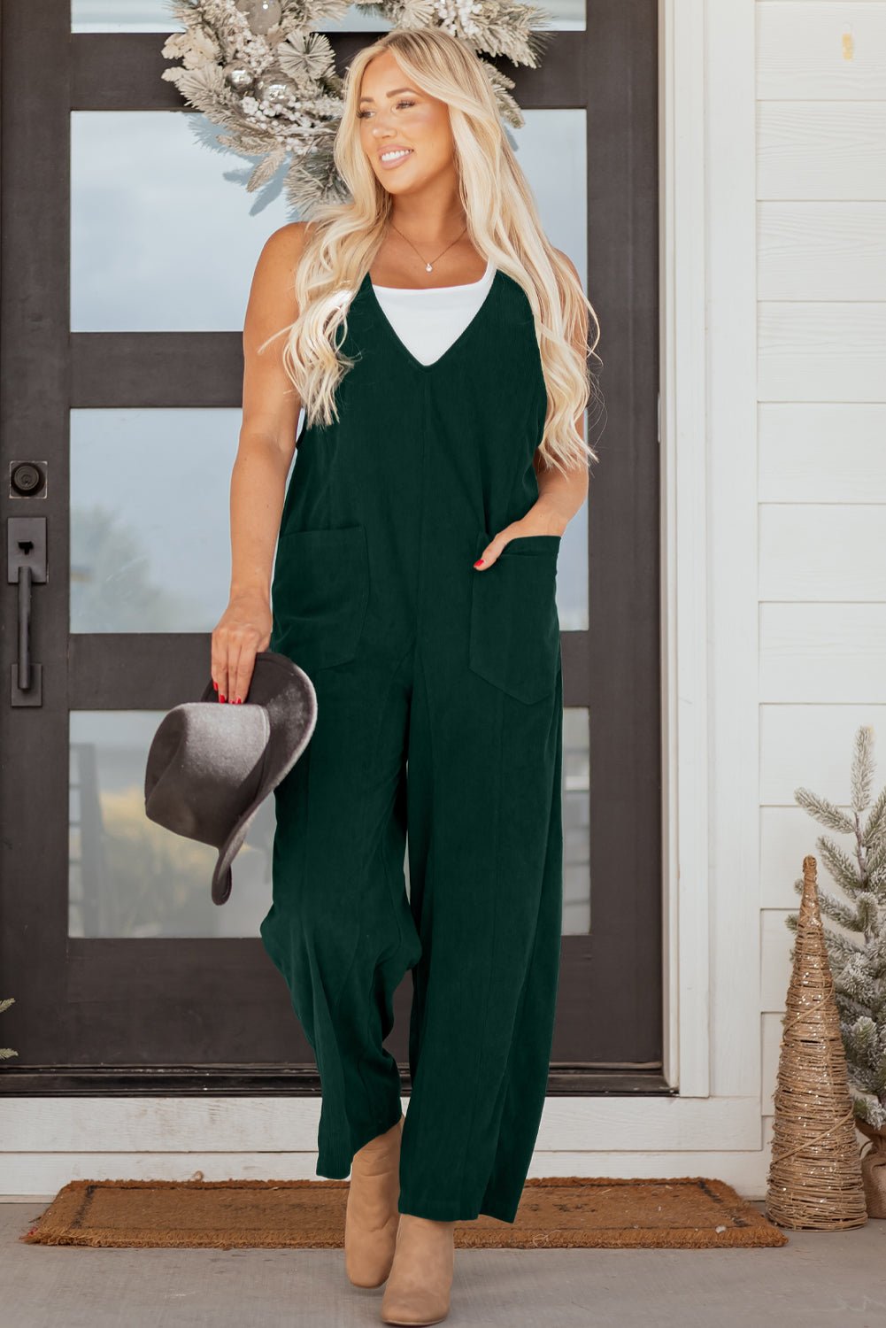 Elle Corduroy Patched Sleeveless Jumpsuit - Hello Beautiful Boutique15% OFFThreaded Pear