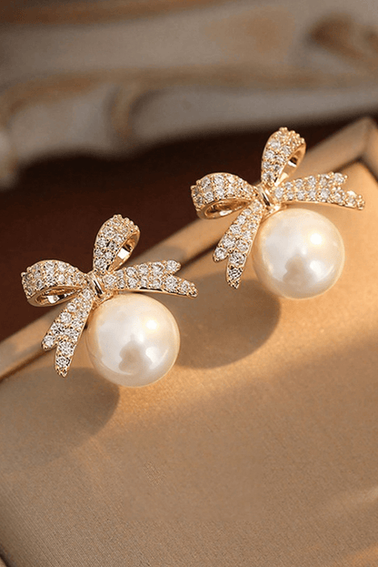 Ellis Rhinestone Bowknot Pearl Earrings - Hello Beautiful BoutiqueJewelryThreaded Pear