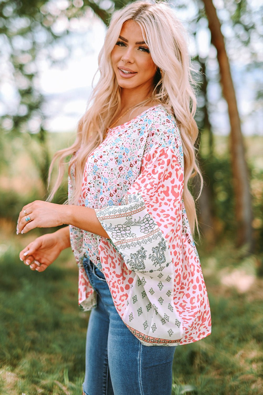 Elora Mix Print Cape Top - Hello Beautiful Boutique20% OFFThreaded Pear
