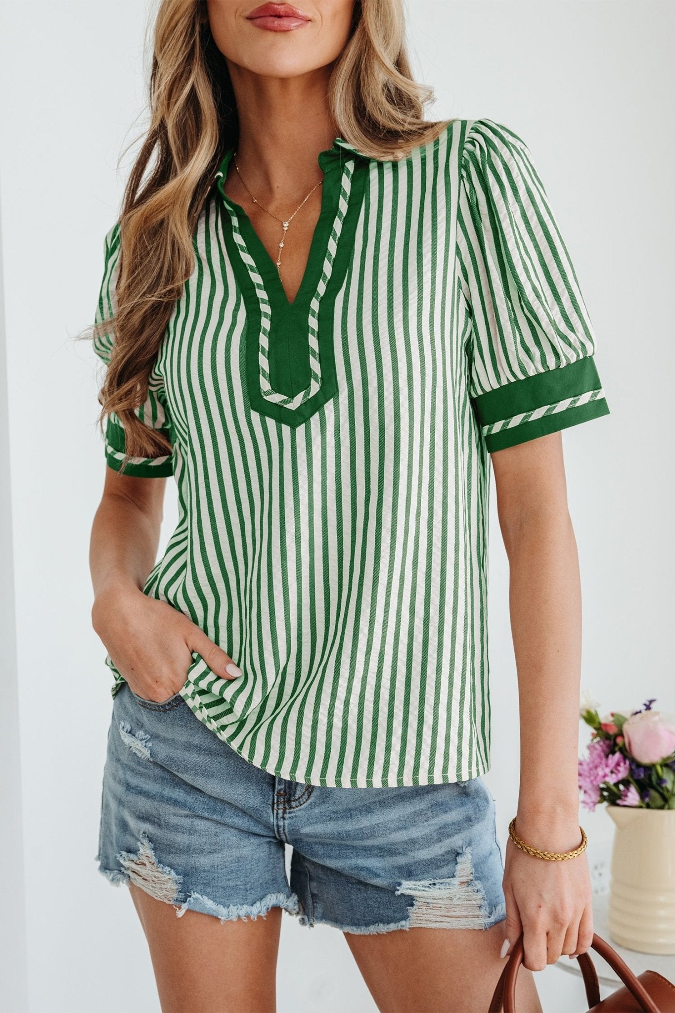 Elora Short Bubble Sleeve Blouse - Hello Beautiful BoutiqueBlouses & ShirtsThreaded Pear