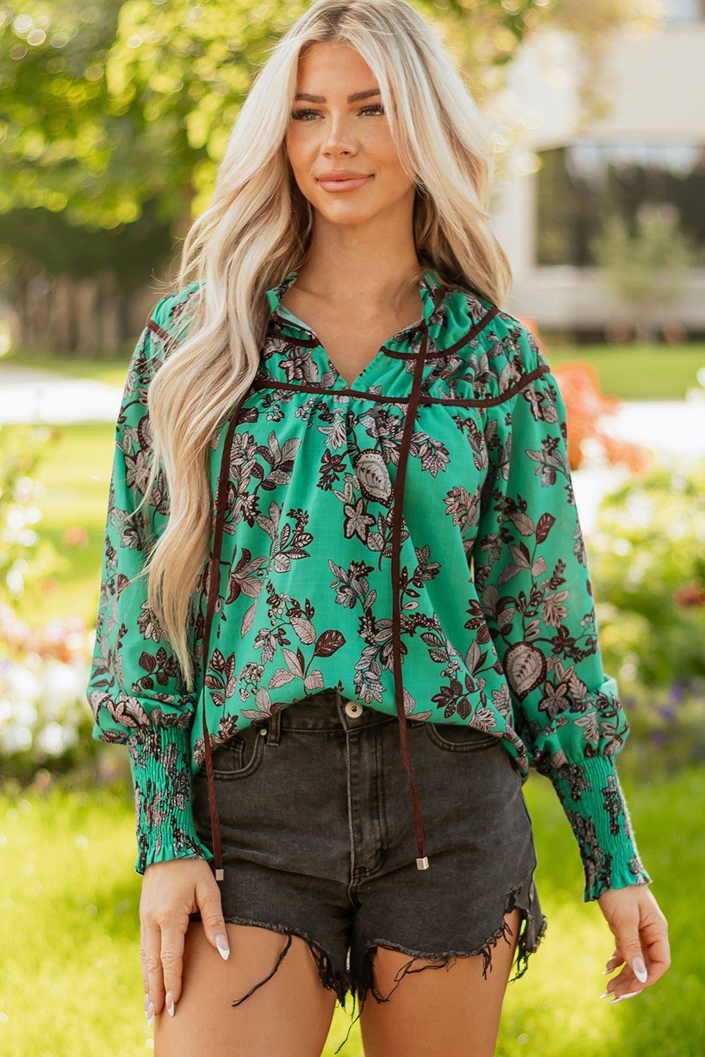 Elouise Shirred Puff Sleeve Blouse - Hello Beautiful BoutiqueBlouses & ShirtsThreaded Pear