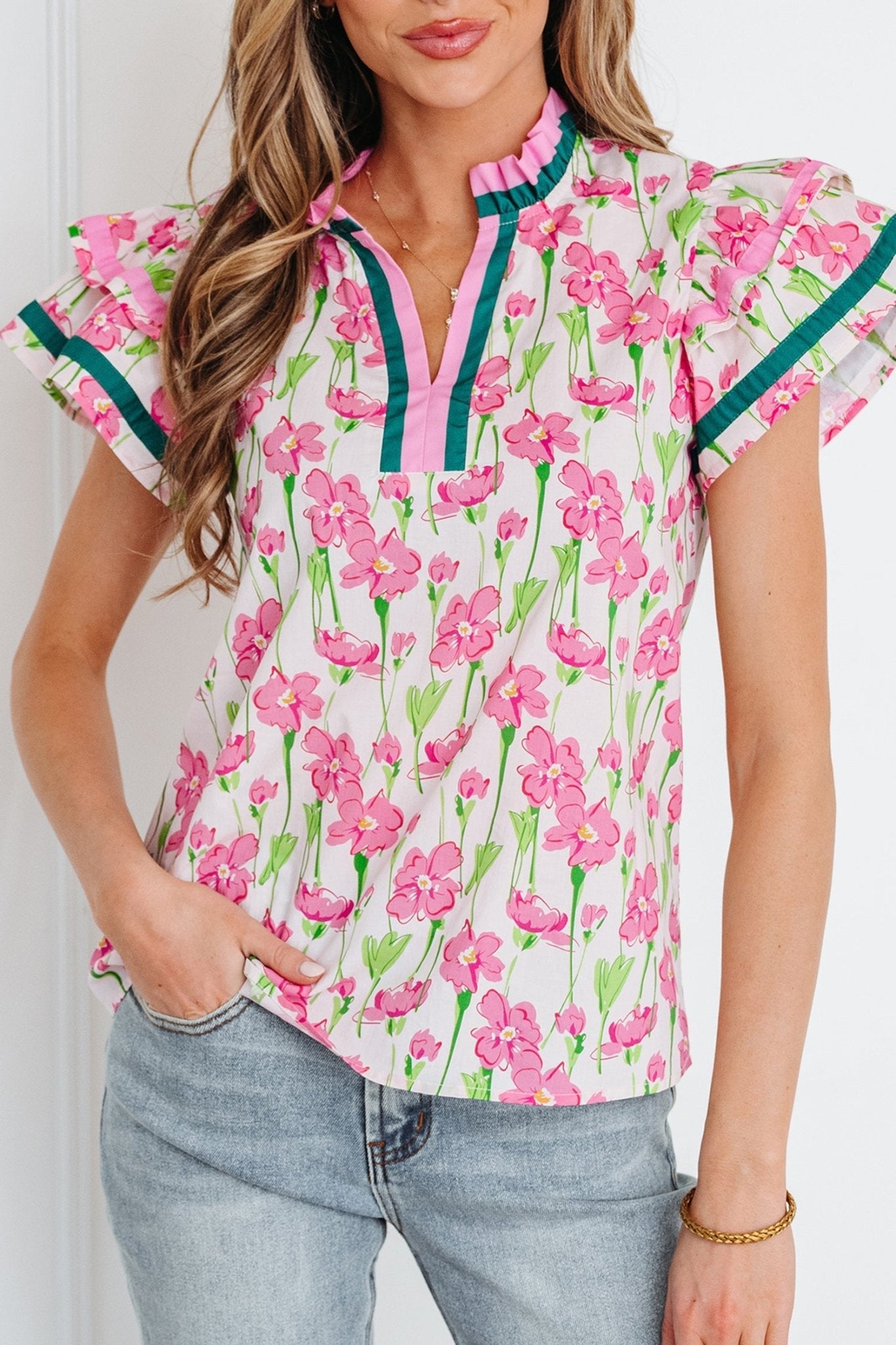 Elyse Ruffled Short Sleeve Blouse - Hello Beautiful BoutiqueBlouses & ShirtsThreaded Pear