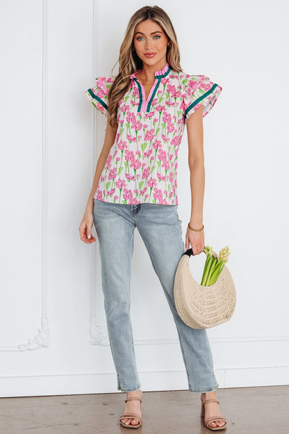 Elyse Ruffled Short Sleeve Blouse - Hello Beautiful BoutiqueBlouses & ShirtsThreaded Pear