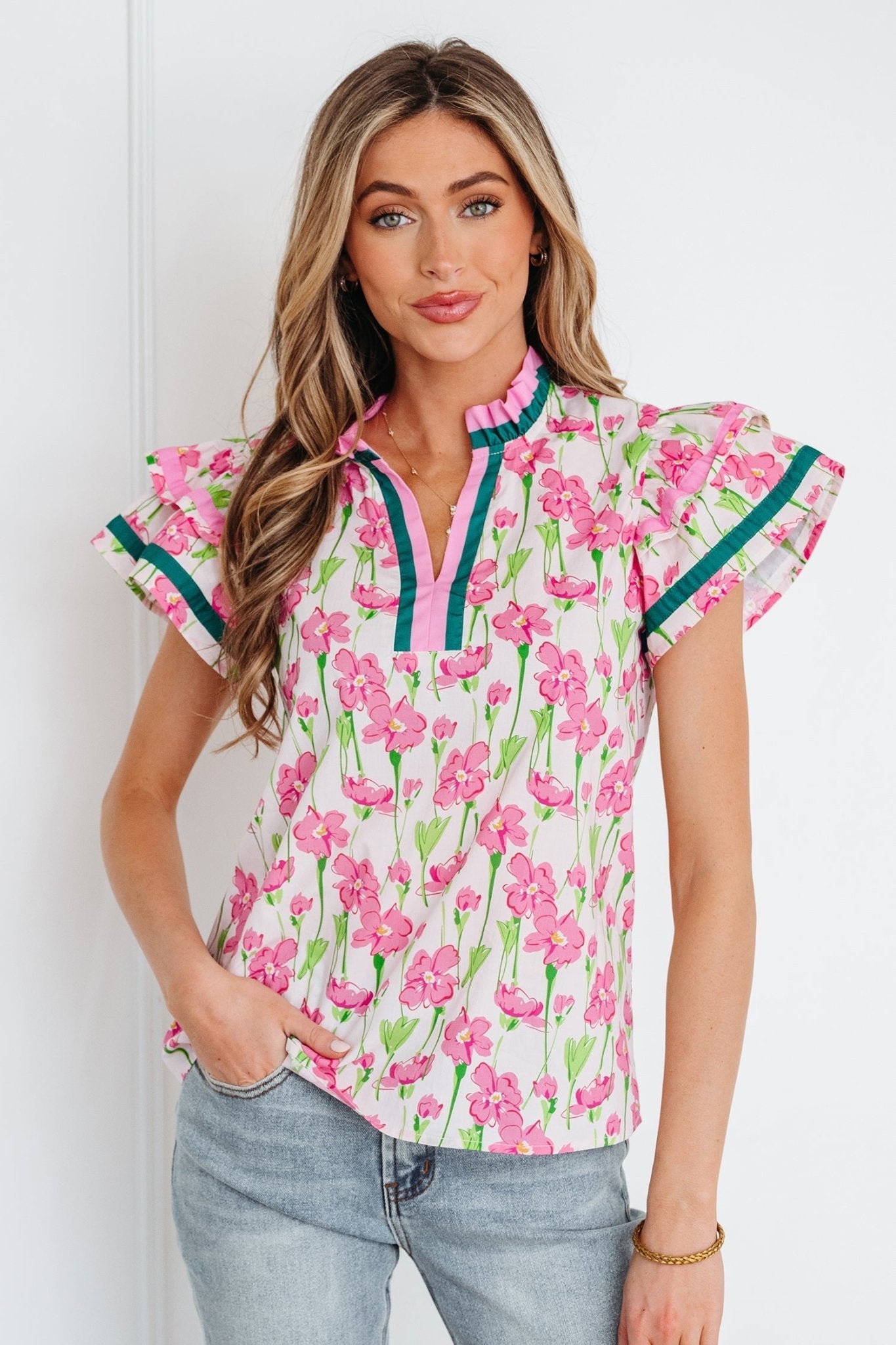 Elyse Ruffled Short Sleeve Blouse - Hello Beautiful BoutiqueBlouses & ShirtsThreaded Pear