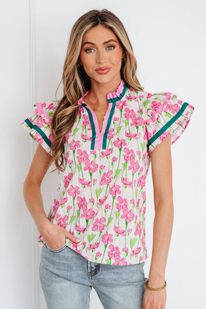 Elyse Ruffled Short Sleeve Blouse - Hello Beautiful BoutiqueBlouses & ShirtsThreaded Pear