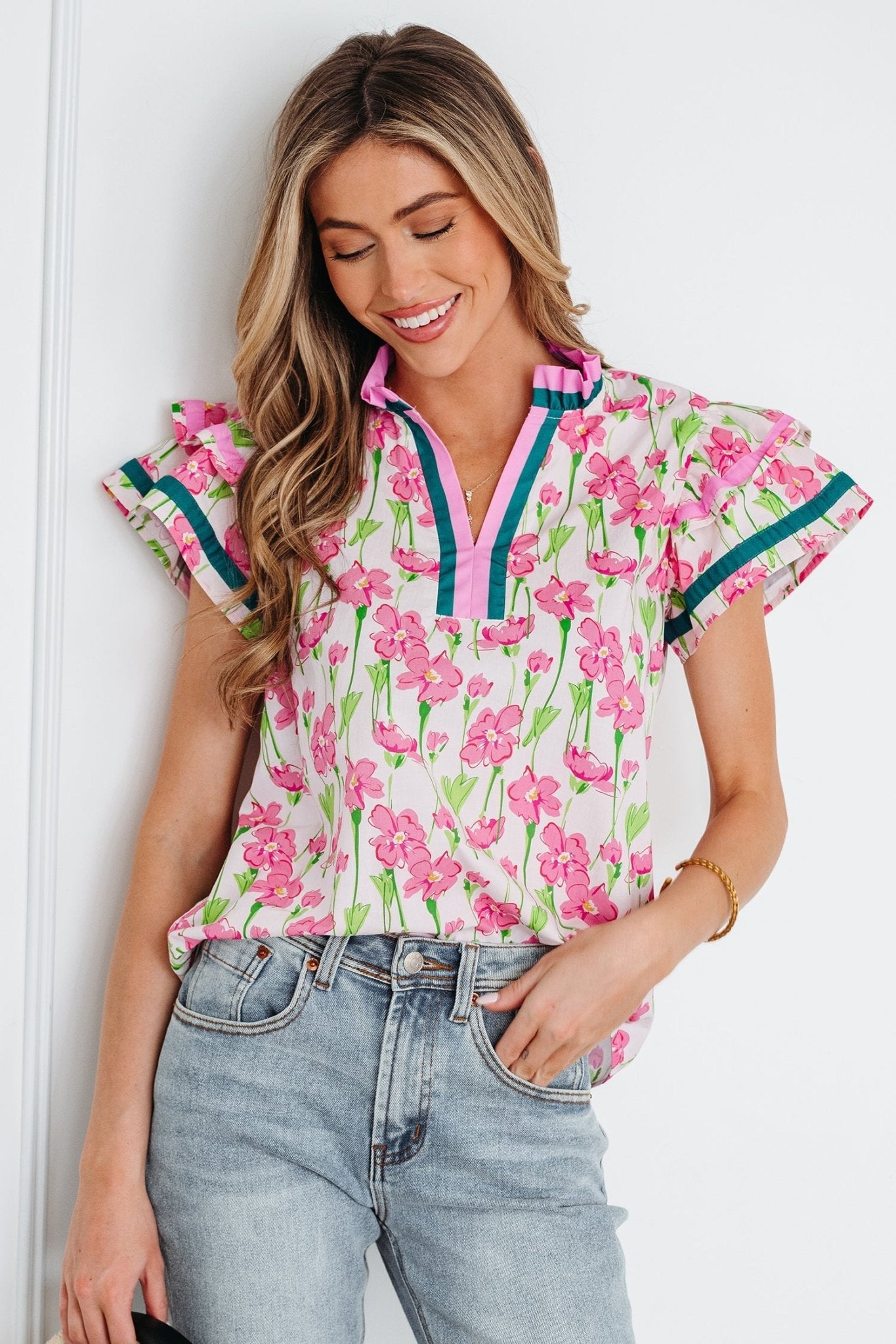 Elyse Ruffled Short Sleeve Blouse - Hello Beautiful BoutiqueBlouses & ShirtsThreaded Pear