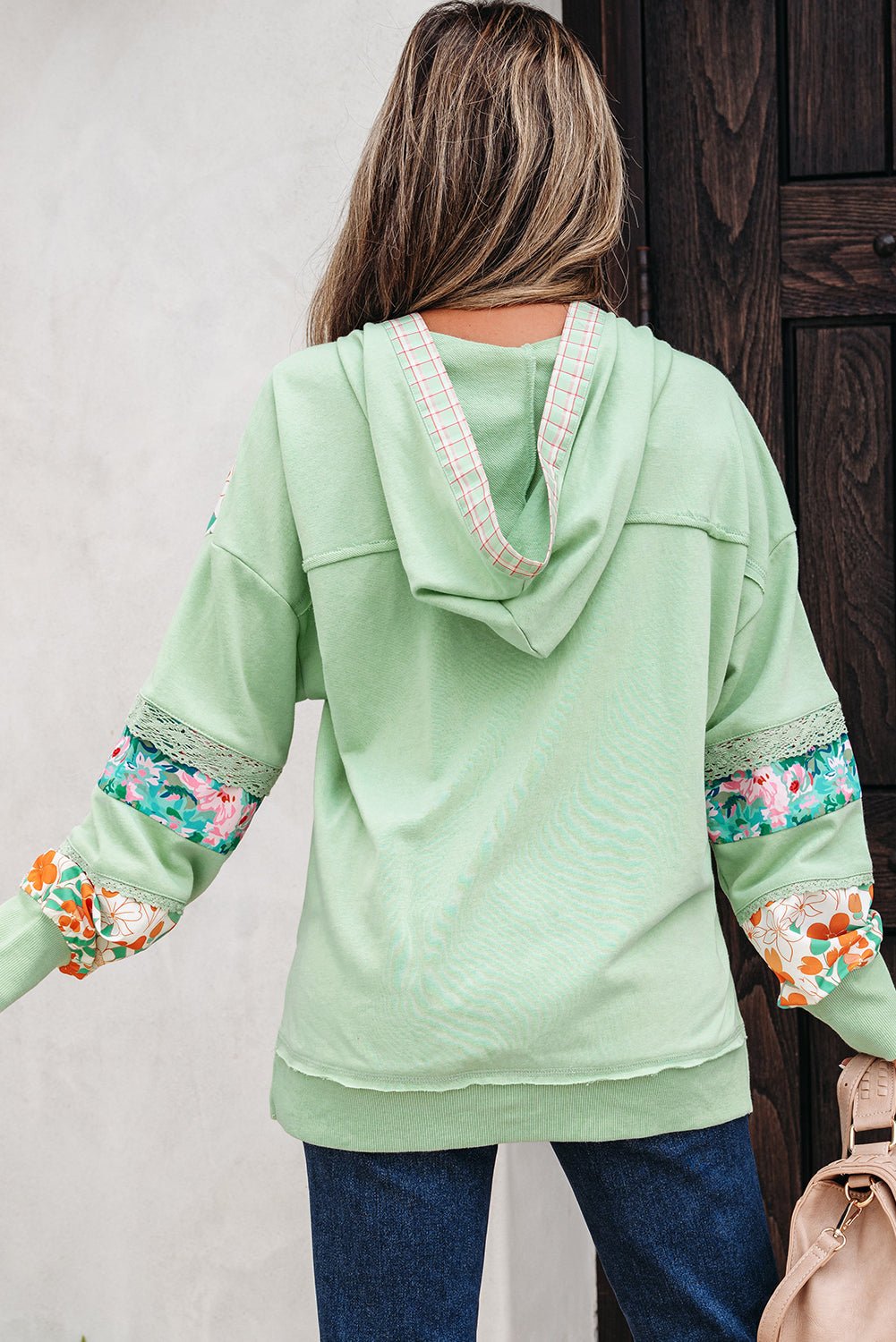 Emberly Patchwork Half Hooded Pullover - Hello Beautiful BoutiqueLong Sleeve TopsThreaded Pear