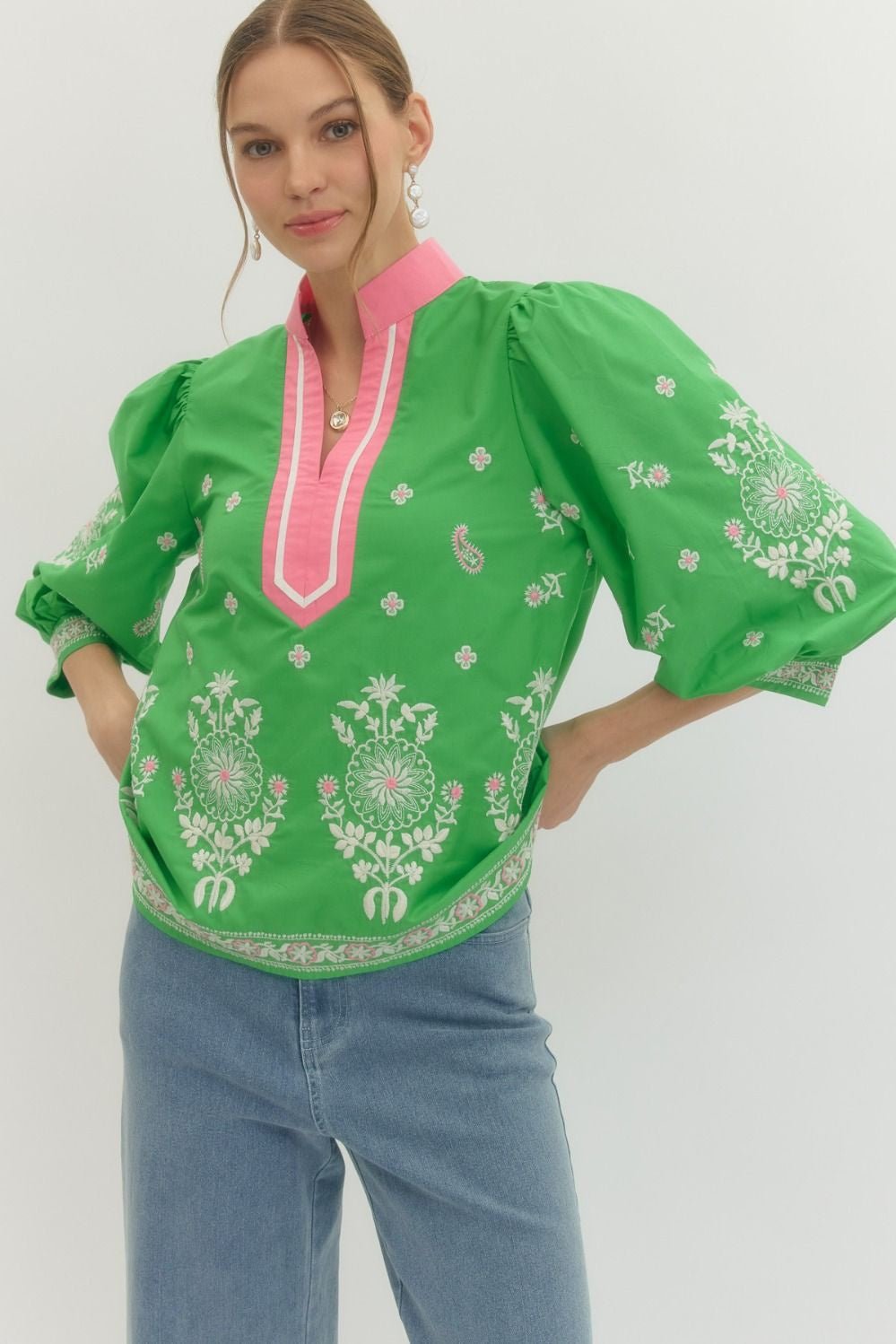Embroidered Puff Sleeve Top T28895 - Hello Beautiful BoutiqueTopEntro