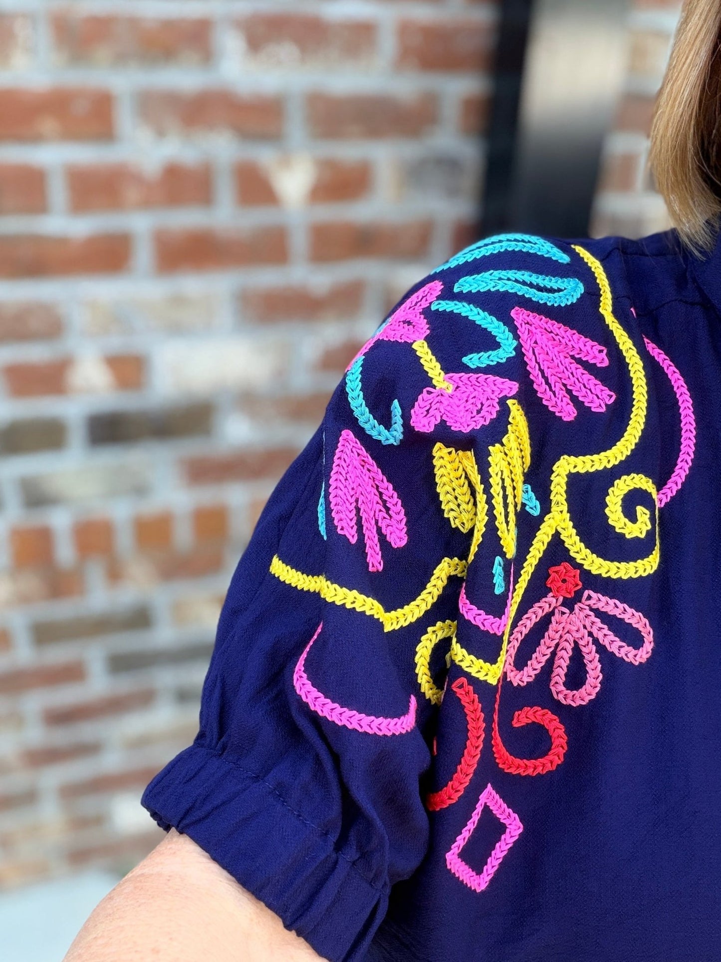 Embroidered Split Neck Top - Hello Beautiful BoutiqueTopUmgee