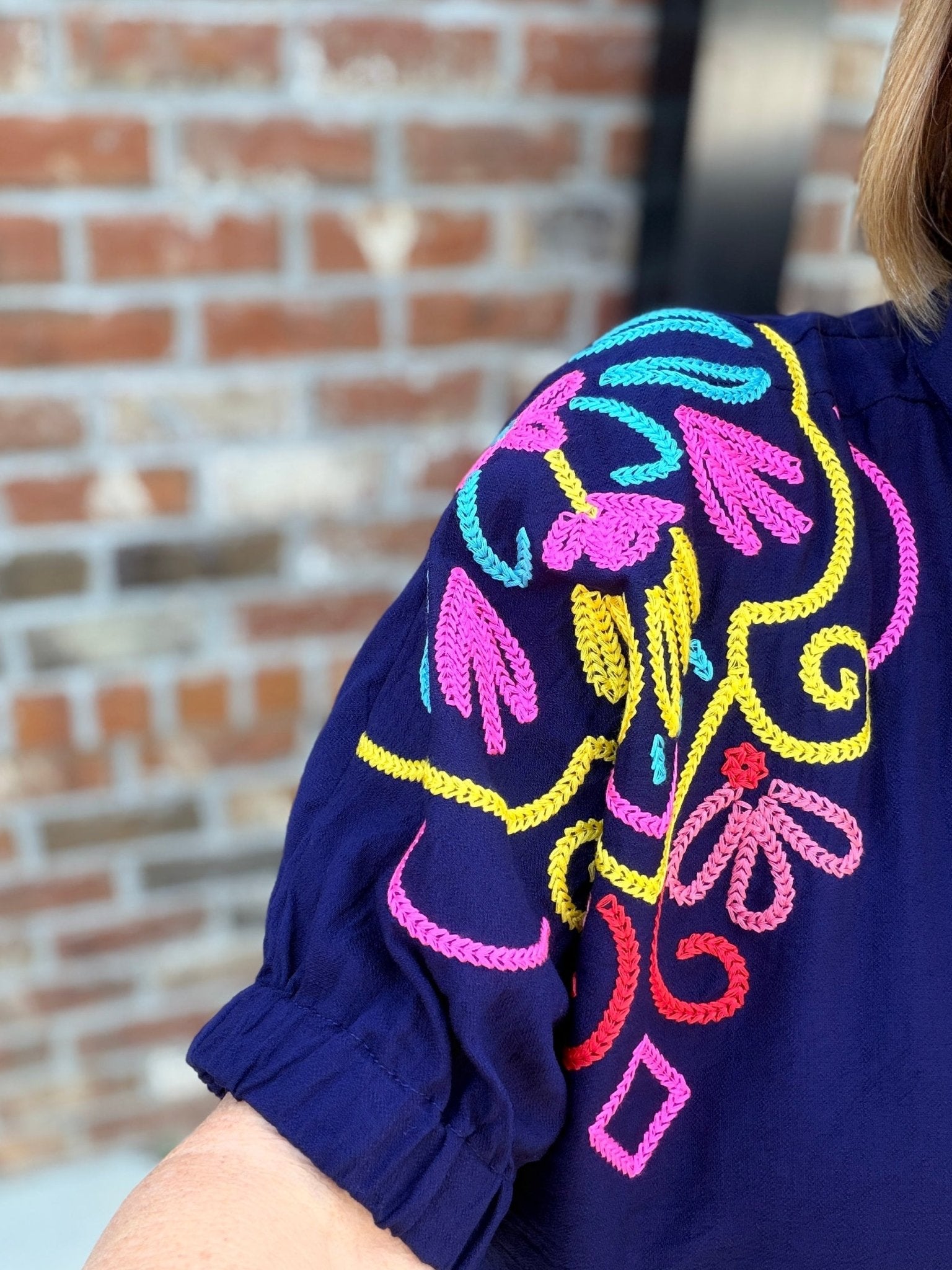 Embroidered Split Neck Top - Hello Beautiful BoutiqueTopUmgee