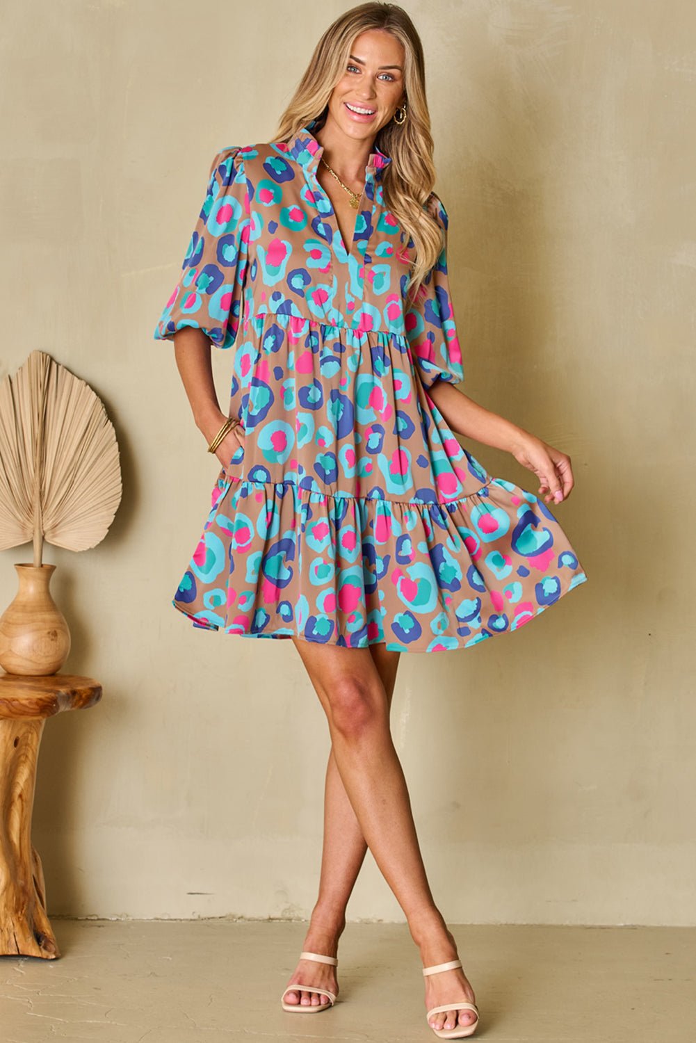 Emerie Sleeve Slit Ruffled Dress - Hello Beautiful BoutiqueMini DressesThreaded Pear