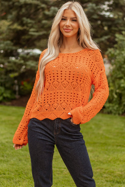 Emerson Crochet Scallop Edge Sweater - Hello Beautiful Boutique15% OFFThreaded Pear