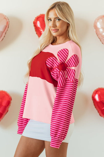 Emi Striped Sleeve Textured Top - Hello Beautiful BoutiqueLong Sleeve TopsThreaded Pear