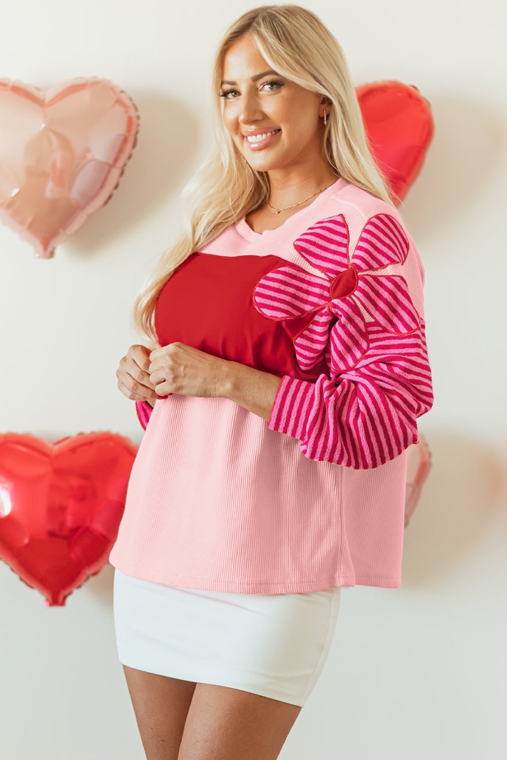 Emi Striped Sleeve Textured Top - Hello Beautiful BoutiqueLong Sleeve TopsThreaded Pear