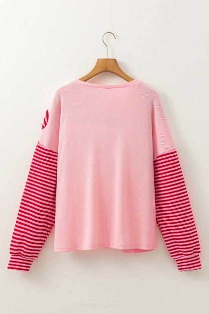 Emi Striped Sleeve Textured Top - Hello Beautiful BoutiqueLong Sleeve TopsThreaded Pear