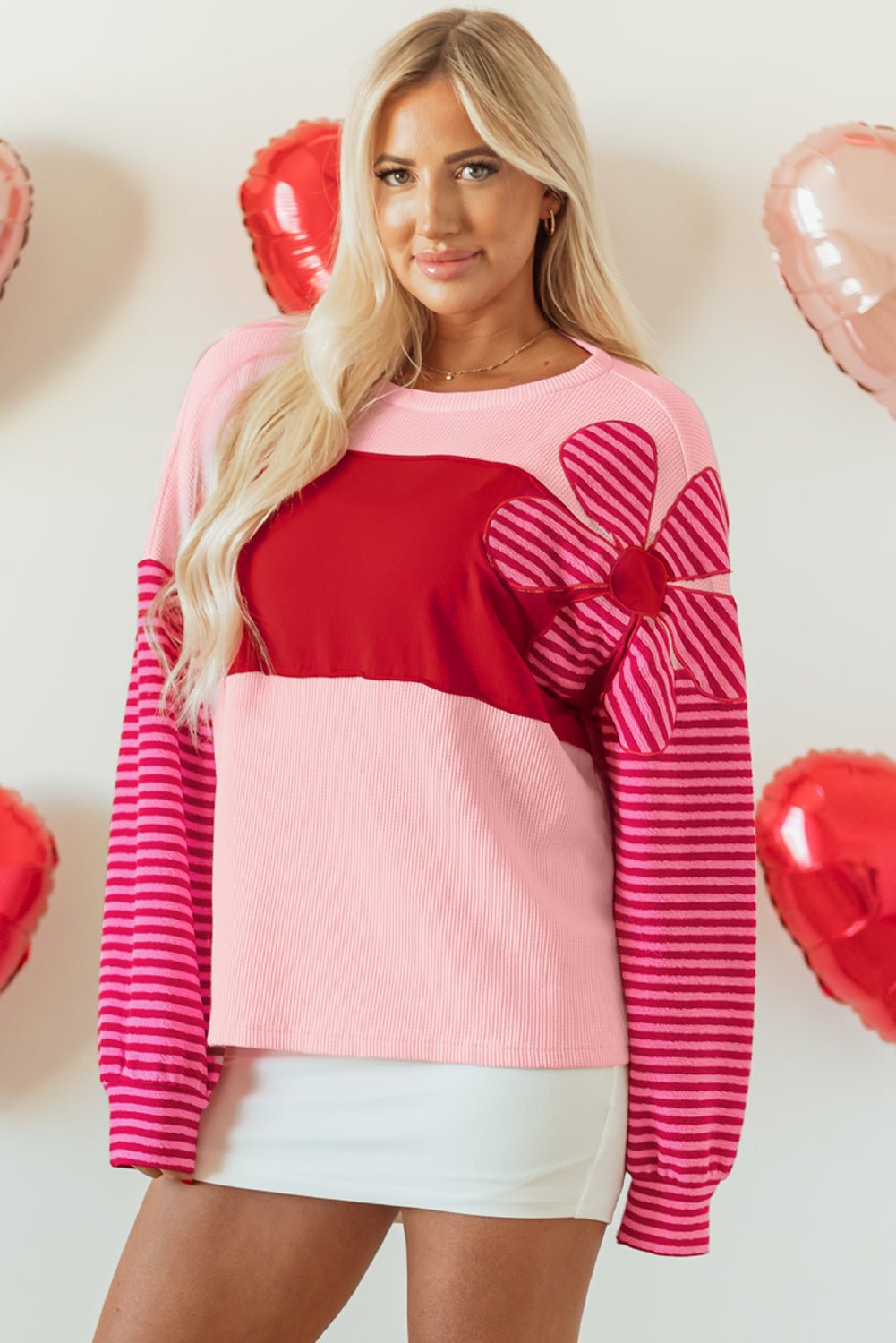Emi Striped Sleeve Textured Top - Hello Beautiful BoutiqueLong Sleeve TopsThreaded Pear