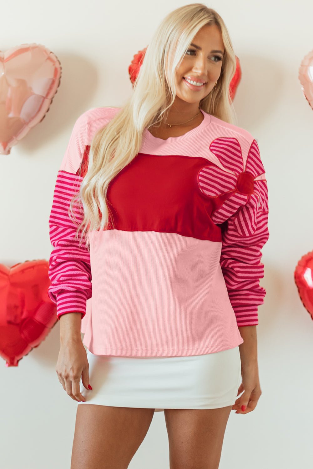Emi Striped Sleeve Textured Top - Hello Beautiful BoutiqueLong Sleeve TopsThreaded Pear