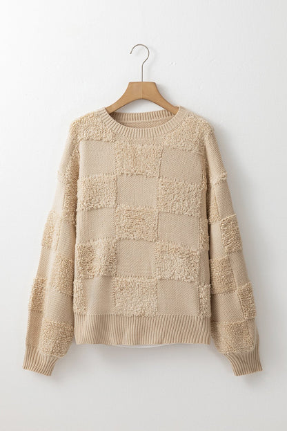 Emily Checkered Sherpa Loose Sweater - Hello Beautiful BoutiqueSweatersThreaded Pear