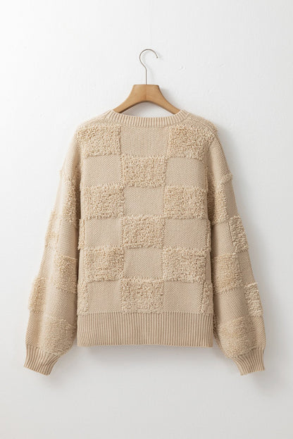 Emily Checkered Sherpa Loose Sweater - Hello Beautiful BoutiqueSweatersThreaded Pear