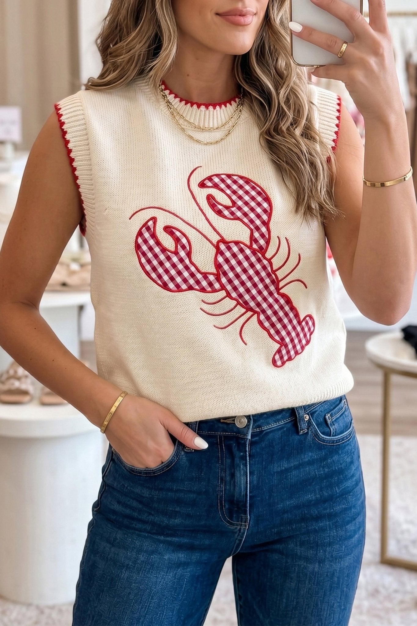 Emmeline Plaid Crawfish Knit Sweater - Hello Beautiful BoutiqueSweater VestsThreaded Pear