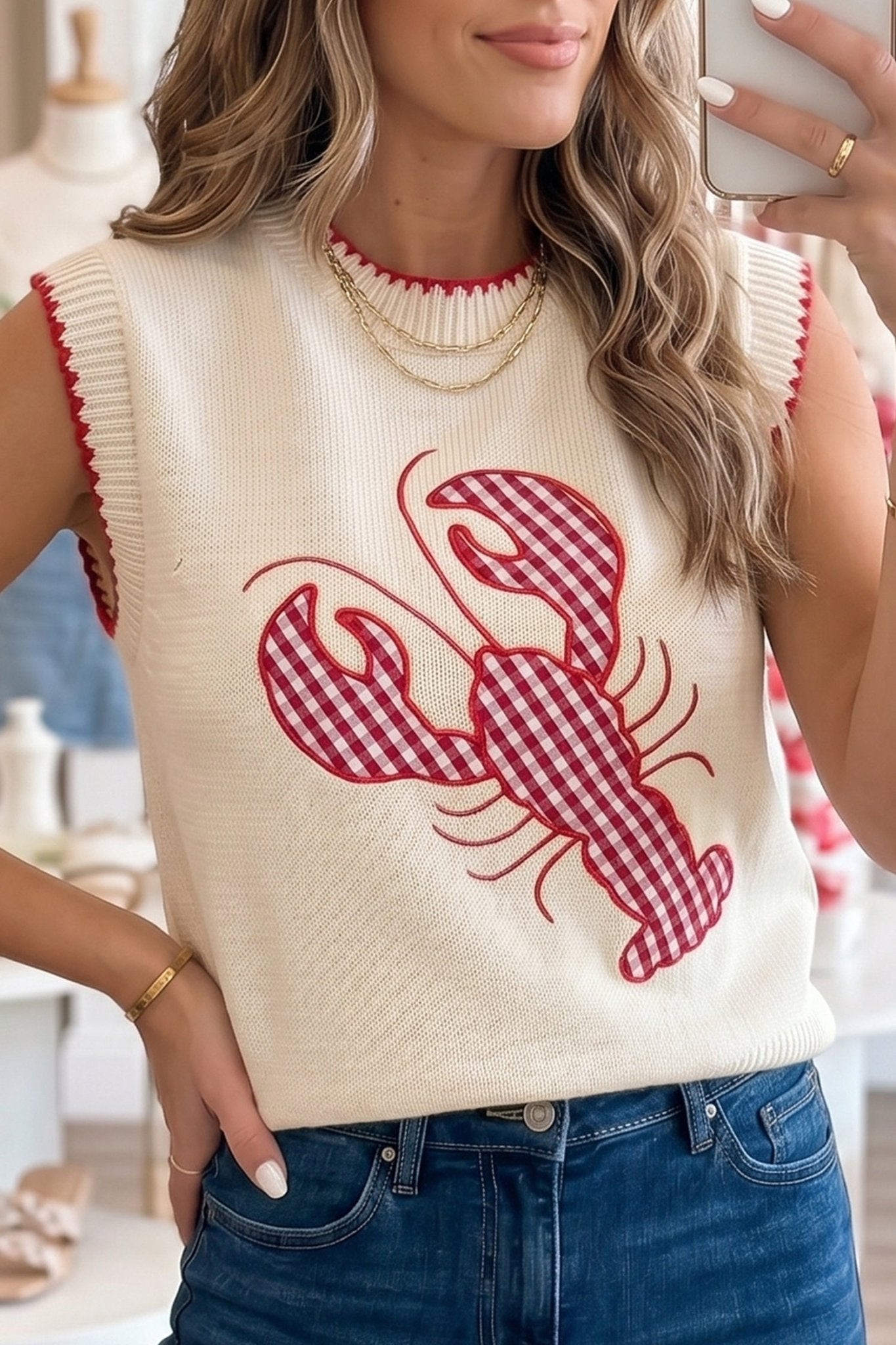 Emmeline Plaid Crawfish Knit Sweater - Hello Beautiful BoutiqueSweater VestsThreaded Pear
