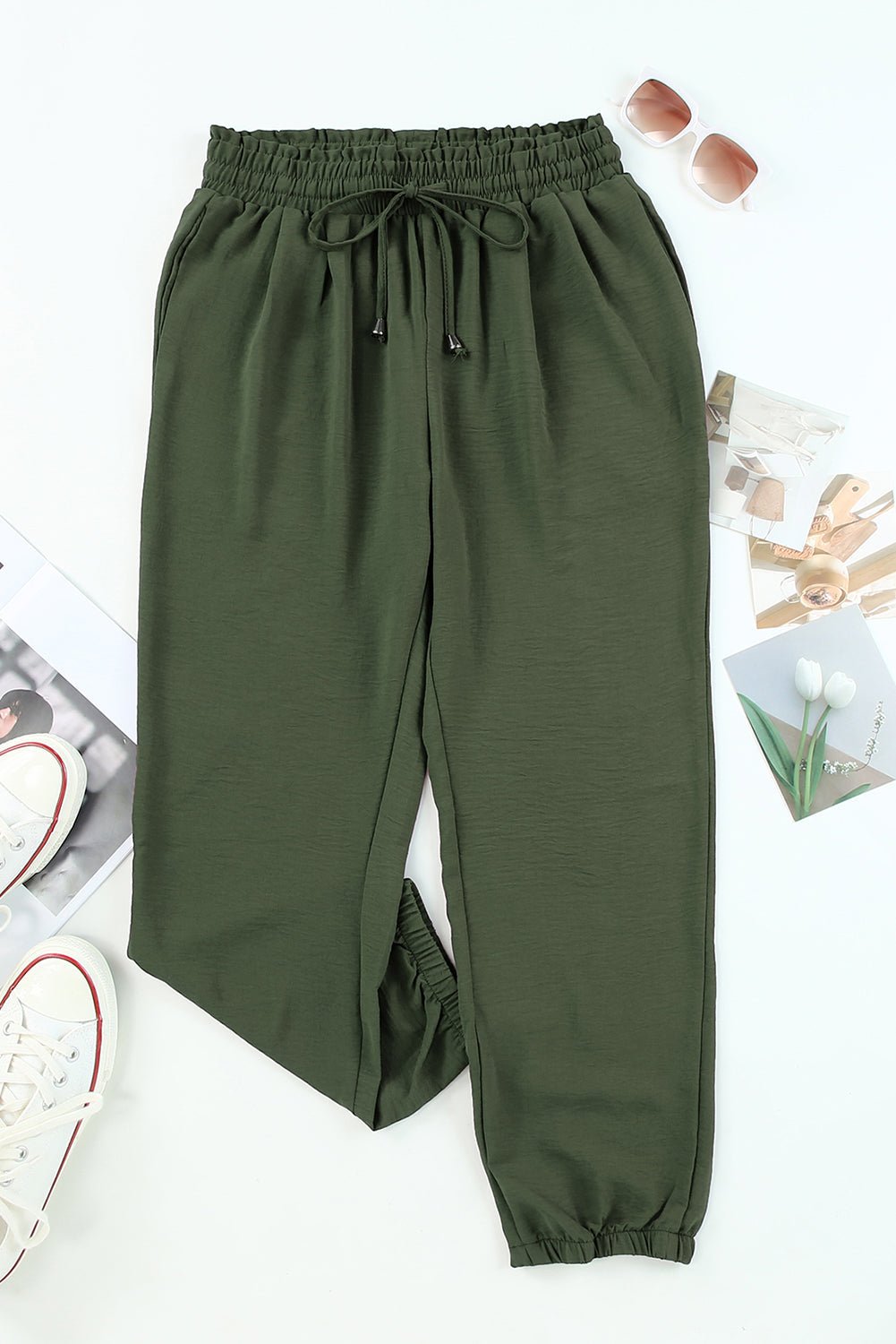 Emory Drawstring Smocked Waist Joggers - Hello Beautiful BoutiquePants & CulotteThreaded Pear