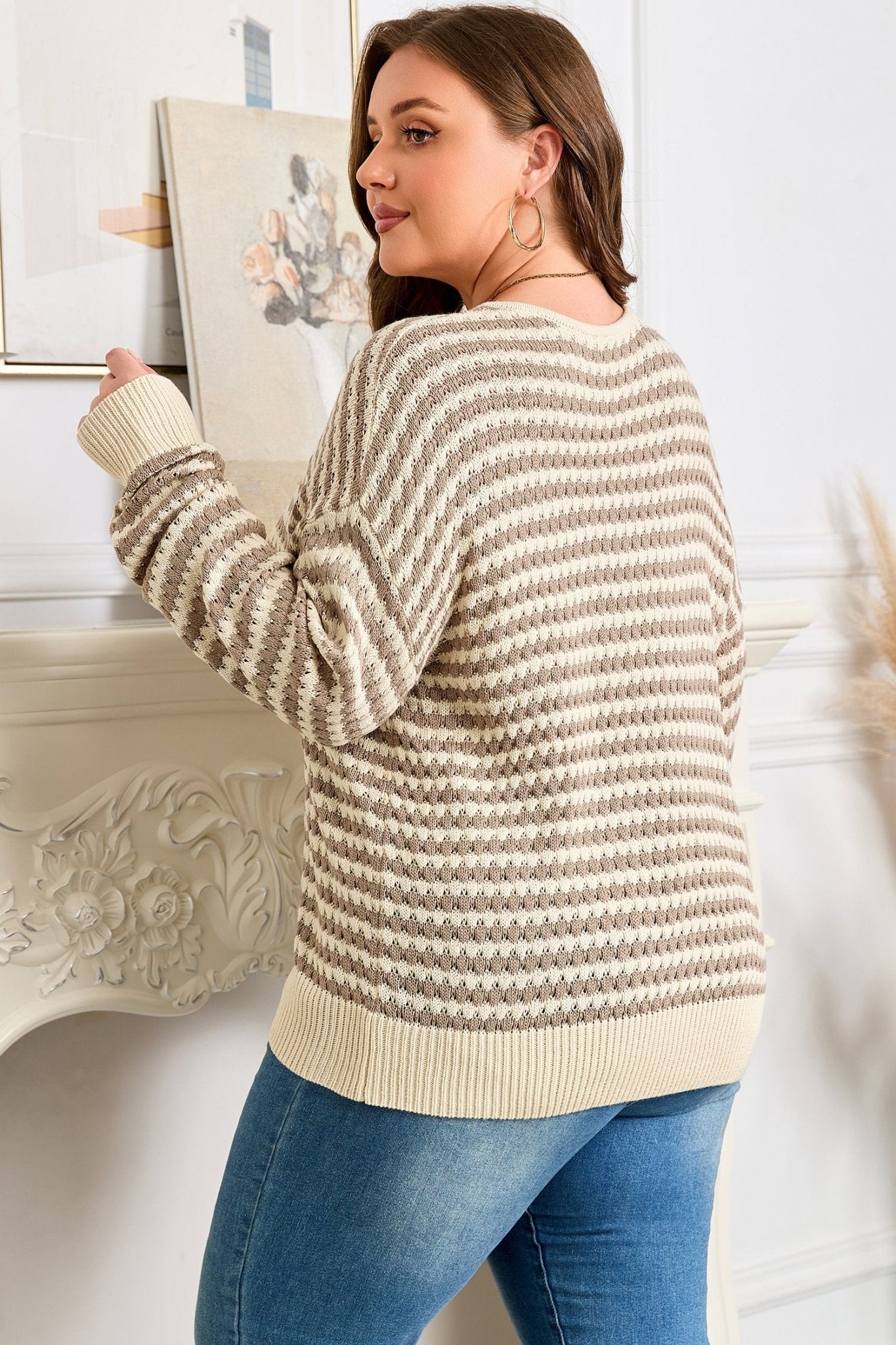 Emory Stripe Drop Shoulder PLUS Sweater - Hello Beautiful BoutiquePlus Size Sweaters & CardigansThreaded Pear